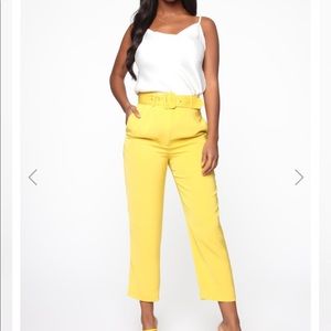 Irene Belted Crop Pants - Mustard
